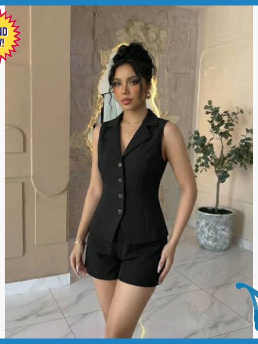 Sleeveless Vest Shorts Set Polyester Spandex Work Office Business Casual - Picture 2 of 7